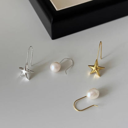 Star Faux Pearl Asymmetrical Alloy Drop Earring SpreePicky