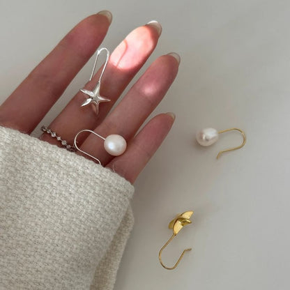 Star Faux Pearl Asymmetrical Alloy Drop Earring SpreePicky