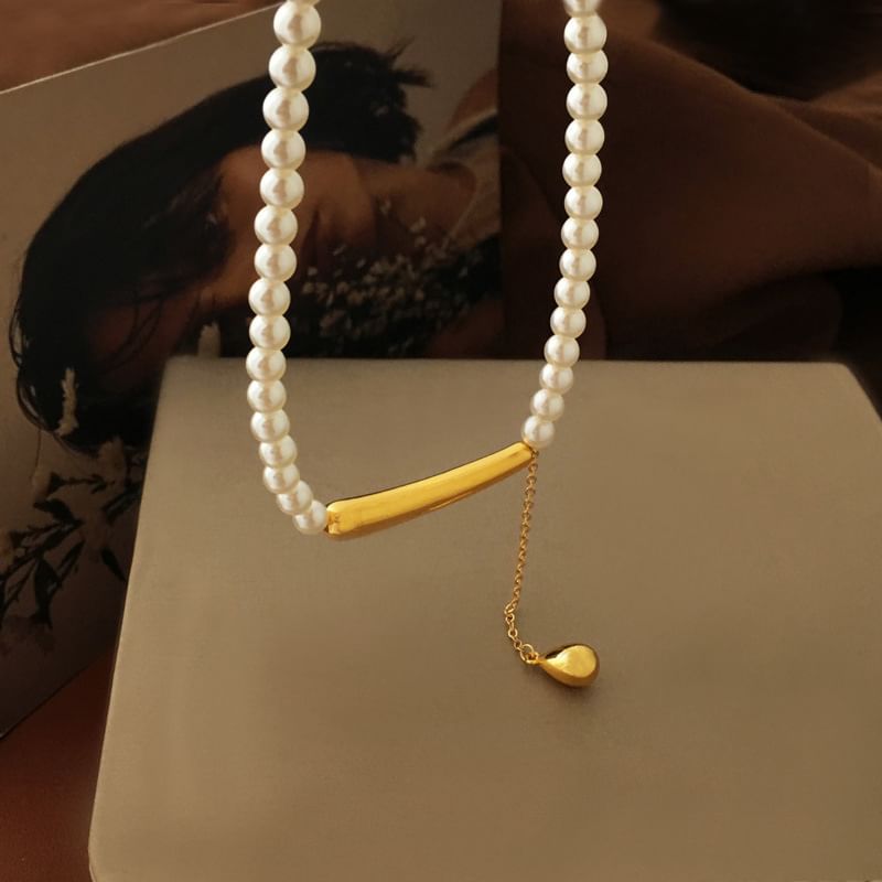 Waterdrop Pendant Faux Pearl Necklace SpreePicky