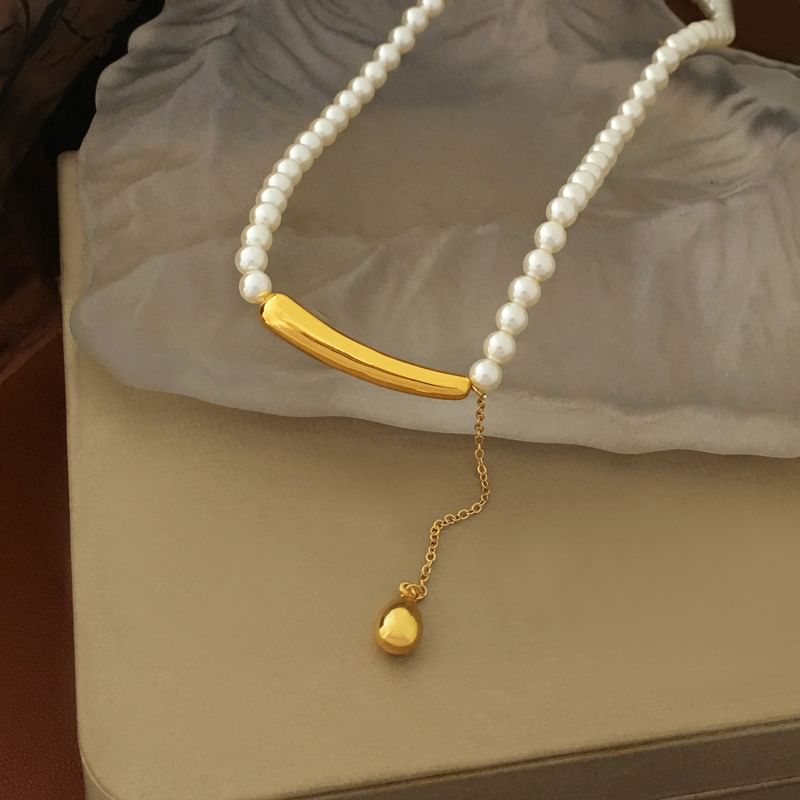 Waterdrop Pendant Faux Pearl Necklace SpreePicky