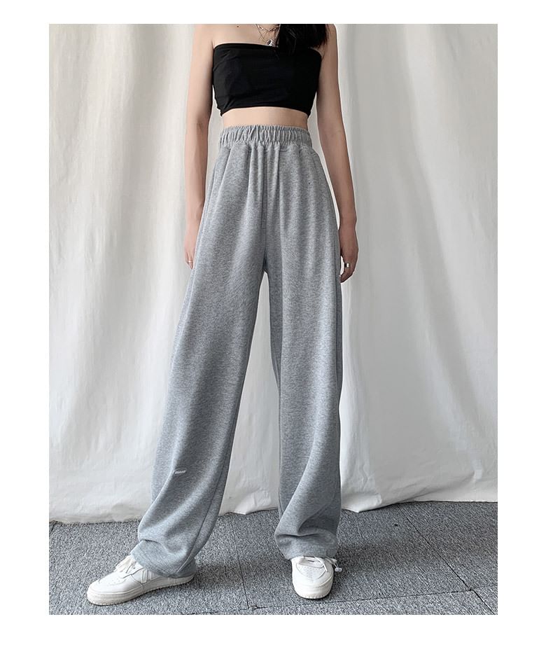 High Waist Plain Straight-Fit Wide-Leg Sweatpants SpreePicky