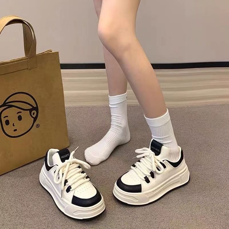 Faux Leather Lace-Up Sneakers SpreePicky