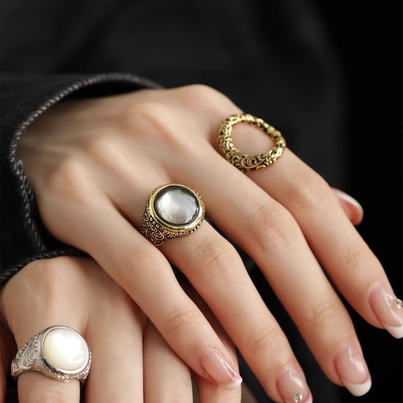 Faux Gemstone Bead Alloy Open Ring SpreePicky