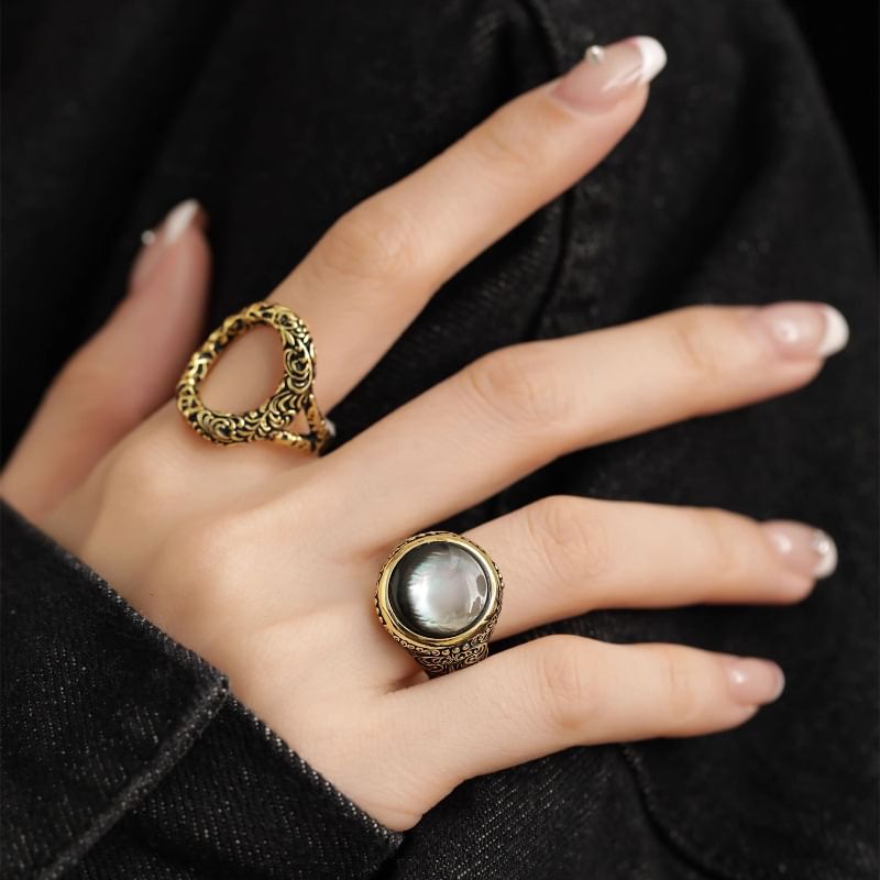 Faux Gemstone Bead Alloy Open Ring SpreePicky