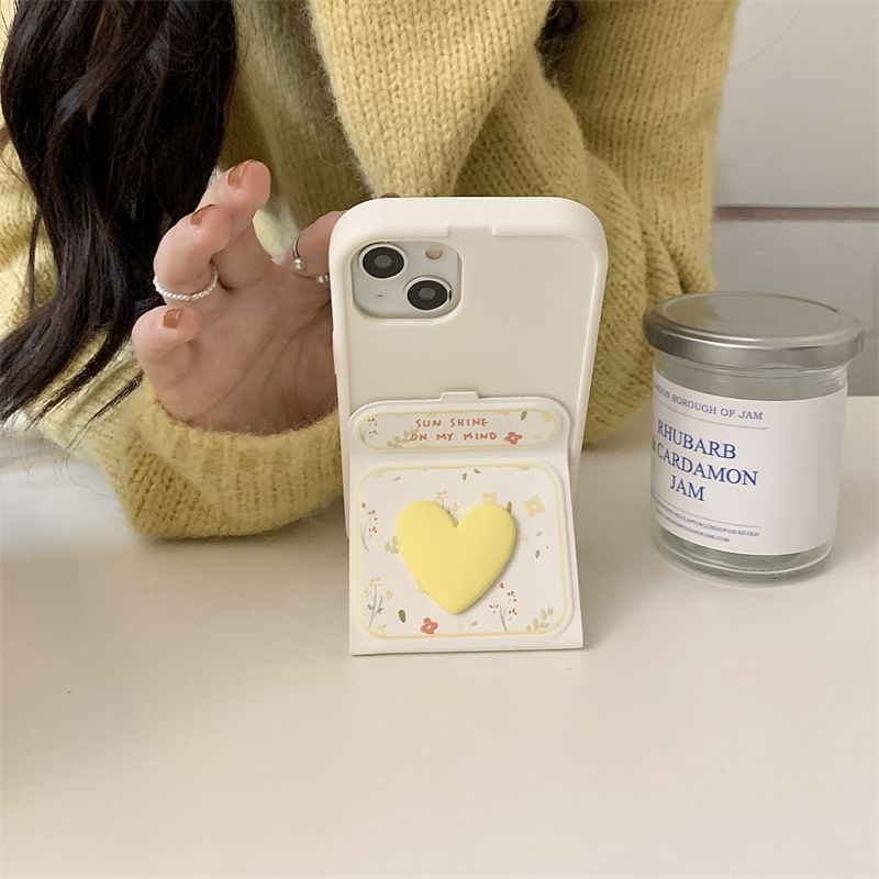 Floral Heart Foldable Stand Phone Case - iPhone 15 Pro Max / 15 Pro / 15 Plus / 15 / 14 Pro Max / 14 Pro / 14 Plus / 14 / 13 Pro Max / 13 Pro / 13 / 13 mini / 12 Pro Max / 12 Pro / 12 / 12 mini / 11 Pro Max / 11 Pro / 11 SpreePicky