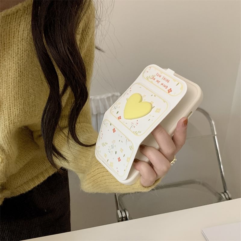 Floral Heart Foldable Stand Phone Case - iPhone 15 Pro Max / 15 Pro / 15 Plus / 15 / 14 Pro Max / 14 Pro / 14 Plus / 14 / 13 Pro Max / 13 Pro / 13 / 13 mini / 12 Pro Max / 12 Pro / 12 / 12 mini / 11 Pro Max / 11 Pro / 11 SpreePicky