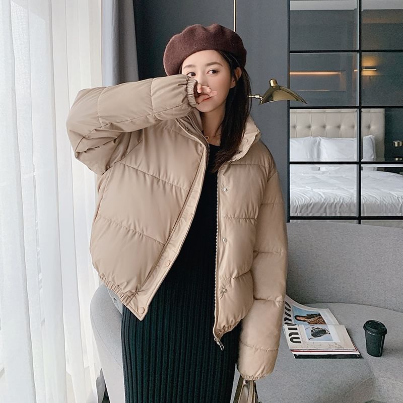 High Neck Padded Button-Up Jacket SpreePicky