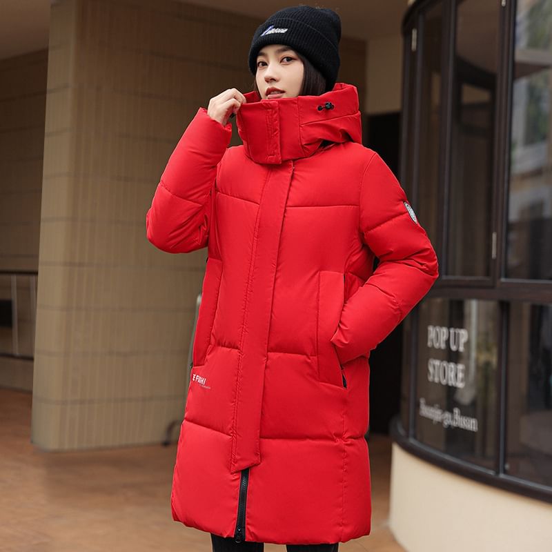 Hooded Padded Zip-Up Long Parka SpreePicky