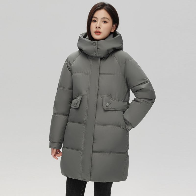 Hooded Zip-Up Padded Long Coat SpreePicky