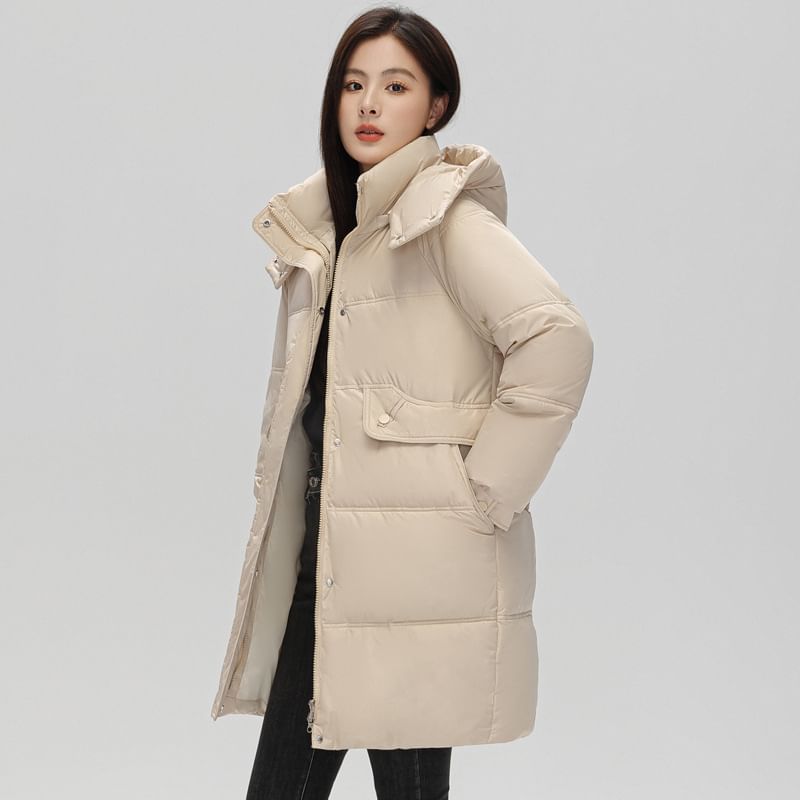 Hooded Zip-Up Padded Long Coat SpreePicky