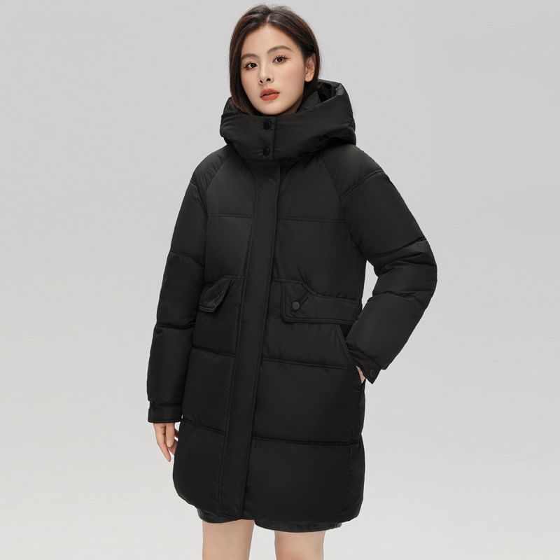 Hooded Zip-Up Padded Long Coat SpreePicky