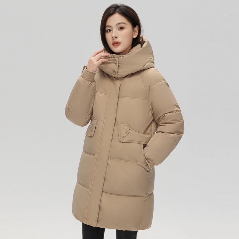 Hooded Zip-Up Padded Long Coat SpreePicky