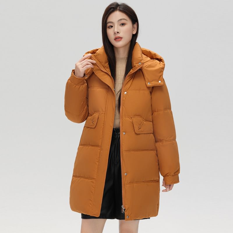 Hooded Zip-Up Padded Long Coat SpreePicky