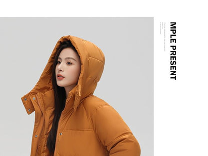 Hooded Zip-Up Padded Long Coat SpreePicky