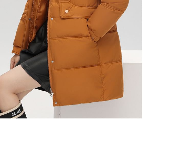 Hooded Zip-Up Padded Long Coat SpreePicky