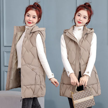 Hooded Padded Zip-Up Long Vest SpreePicky