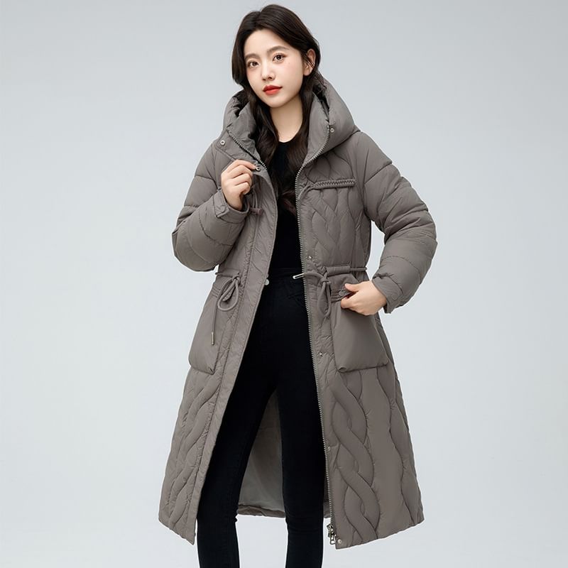 Hooded Padded Zip-Up Long Coat SpreePicky