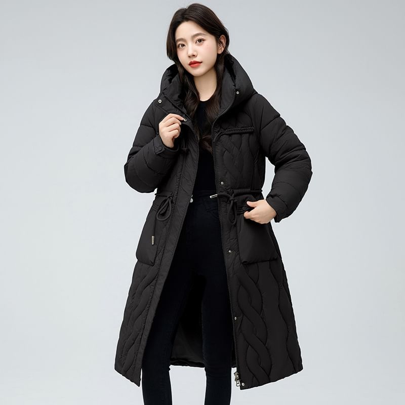 Hooded Padded Zip-Up Long Coat SpreePicky