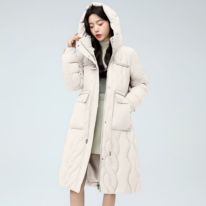 Hooded Padded Zip-Up Long Coat SpreePicky