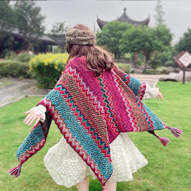 Zig Zag Tassel Shawl SpreePicky