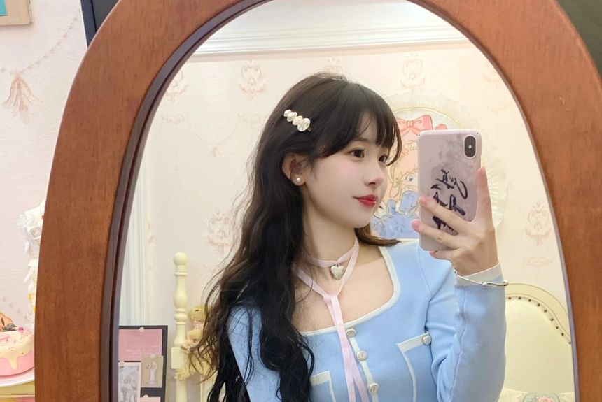 / Trim Cropped Cardigan Pants Neck High Contrast Square Waist Hot Plain FashionChic