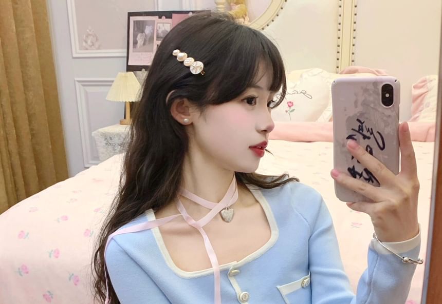 / Trim Cropped Cardigan Pants Neck High Contrast Square Waist Hot Plain FashionChic