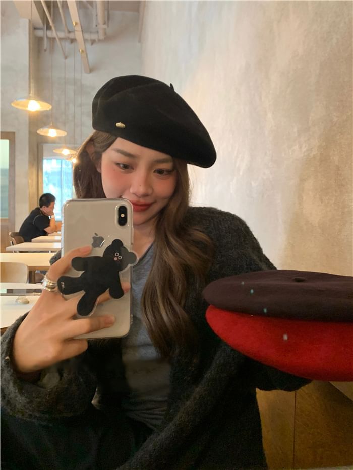 Metal Plate Wool Beret Hat SpreePicky