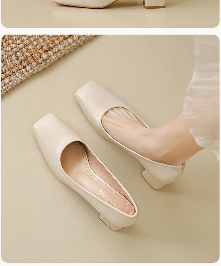 Square Toe Block Heel Pumps SpreePicky