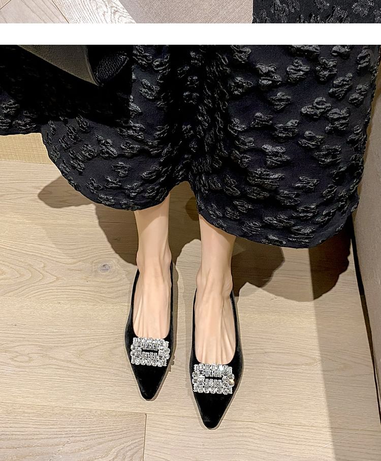 Pointed Toe Rhinestone Buckle Wedge Pumps SpreePicky