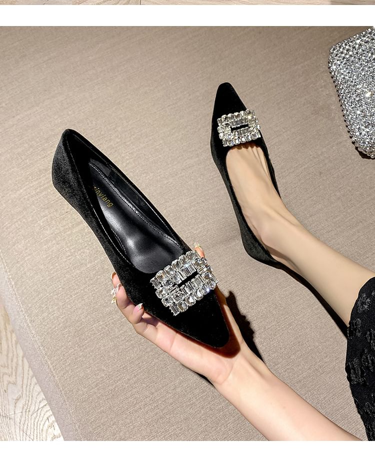 Pointed Toe Rhinestone Buckle Wedge Pumps SpreePicky