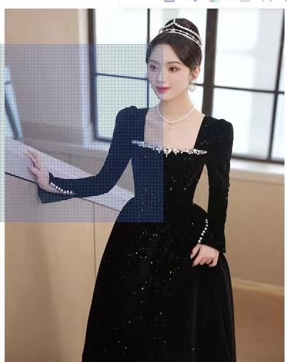 Long-Sleeve Square Neck Sequin A-Line Evening Gown SpreePicky