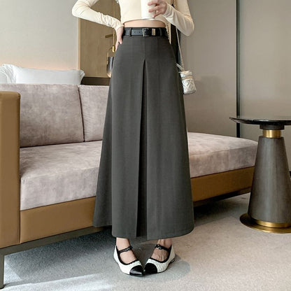 High Waist Plain Pleated Maxi A-Line Skirt SpreePicky