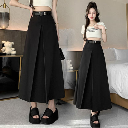 High Waist Plain Pleated Maxi A-Line Skirt SpreePicky