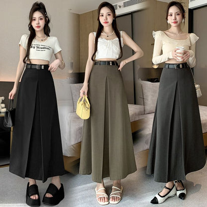 High Waist Plain Pleated Maxi A-Line Skirt SpreePicky