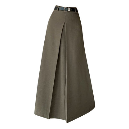 High Waist Plain Pleated Maxi A-Line Skirt SpreePicky