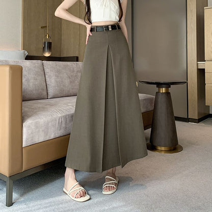 High Waist Plain Pleated Maxi A-Line Skirt SpreePicky