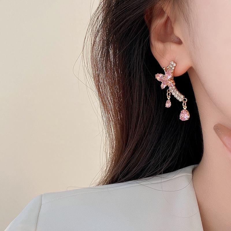 Rhinestone Butterfly Drop Earring SpreePicky