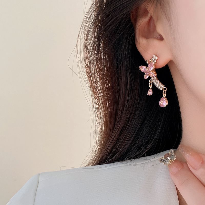 Rhinestone Butterfly Drop Earring SpreePicky