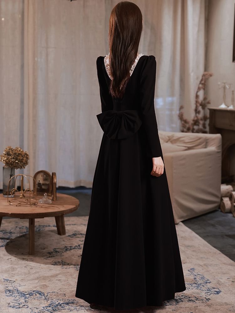 / A-Line Dress Long-Sleeve Square Neck Designs) (Various Plain Evening Gown FashionChic