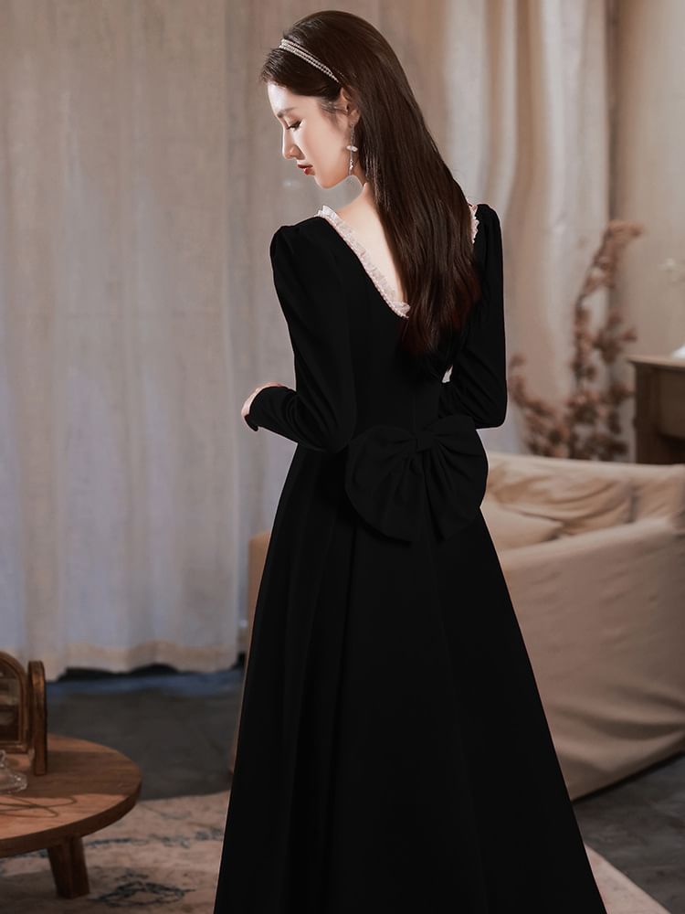 / A-Line Dress Long-Sleeve Square Neck Designs) (Various Plain Evening Gown FashionChic