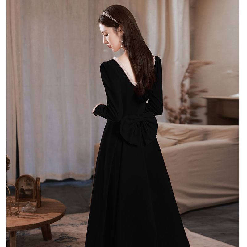 / A-Line Dress Long-Sleeve Square Neck Designs) (Various Plain Evening Gown FashionChic