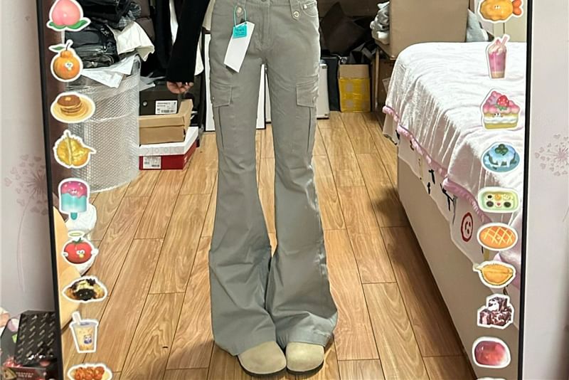 High Waist Washed Bootcut Cargo Jeans SpreePicky