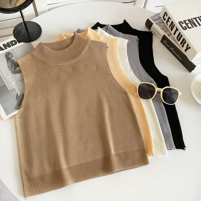 Mock Neck Plain Knit Tank Top mySite