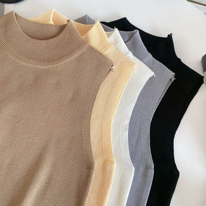 Mock Neck Plain Knit Tank Top mySite