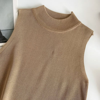 Mock Neck Plain Knit Tank Top mySite