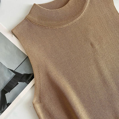 Mock Neck Plain Knit Tank Top mySite