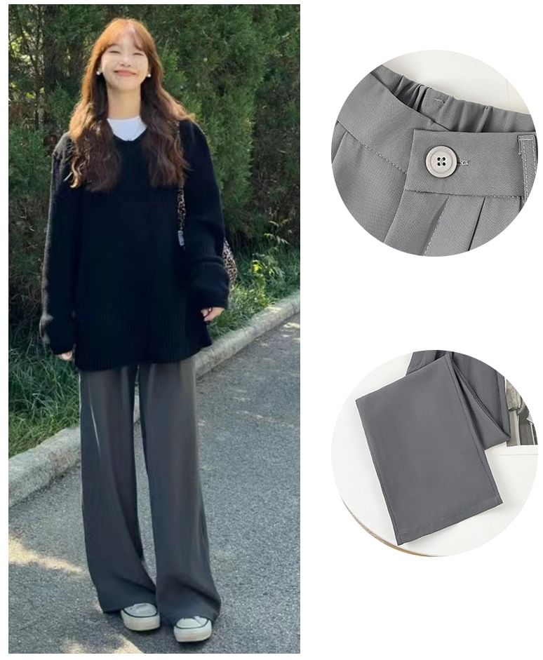 High Rise Wide Leg Drape Plain Dress Pants SpreePicky