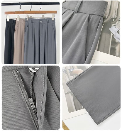 High Rise Wide Leg Drape Plain Dress Pants SpreePicky