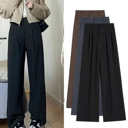 Plain Mid Rise Wide Leg Dress Pants SpreePicky