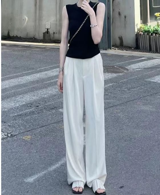 Plain Mid Rise Wide Leg Dress Pants SpreePicky